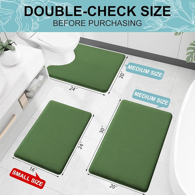 Smiry Memory Foam Bath Mat 36x24, Extra Soft and Absorbent Bathroom Mats, Non Slip Washable Carpet for Floor, Shower and Tub, Olive Green