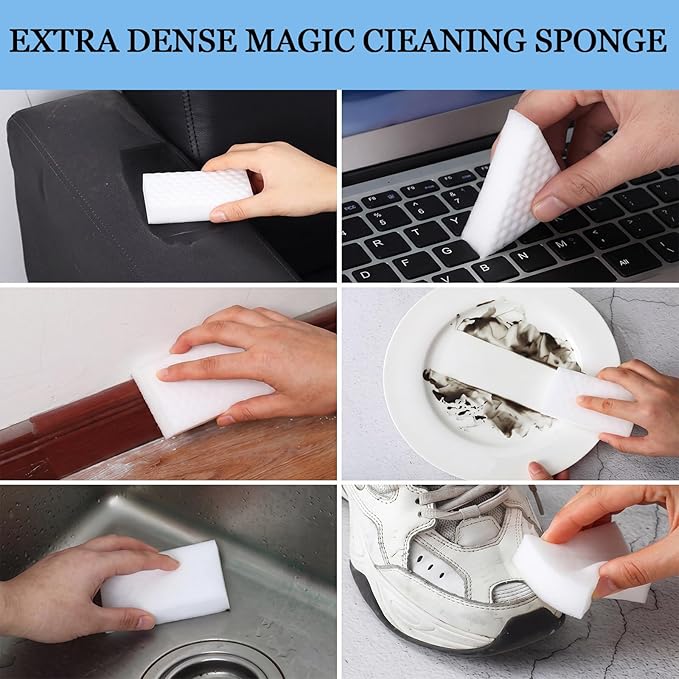 Sosation 400 Pack Magic Sponge Erasers, 2X Density New Nano Material Melamine Sponge Bulk, Strong Durable Magic Sponges Eraser Cleaning Supplies Cleaner for Kitchen Bathroom Bathtub Sink Wall Cleaner