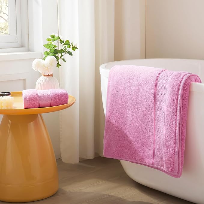 COZYART Bath Towel Set 6 PCS, Pink Luxury 100% Turkish Cotton 650GSM | Soft Absorbent Quick Dry, OEKO‑Tex 100 Cert. Zero Twist Ring Spun Cotton, Plush Fluffy, Breathable Hotel Quality Towels Set