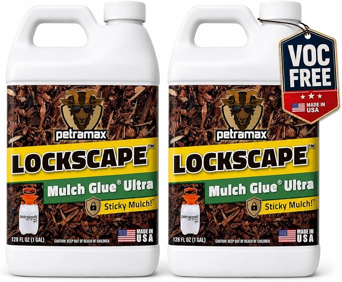Lockscape Mulch Glue for Landscaping - Lasts Up to 2 Years, Non-Toxic, Ultra Concentrated Landscape Binder - Strong Mulch and Rock Glue for Landscaping Pea Gravel, Pine Straw & More (2 Gallon)