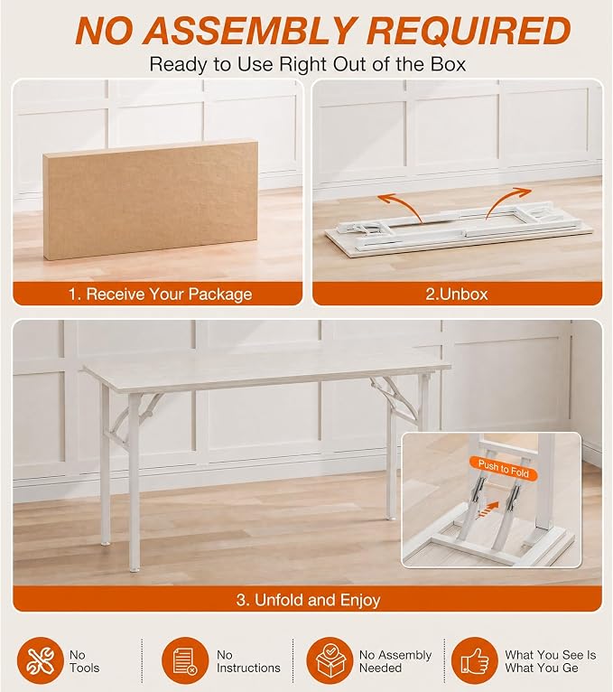 XBurmo Folding Desk Foldable Table, No Assembly 55.1" Foldable Desk Space-Saving Workstation for Small Space, Computer Table, Flat Storage for Home Office, Bedroom, Dorm, Study Room, White Ash