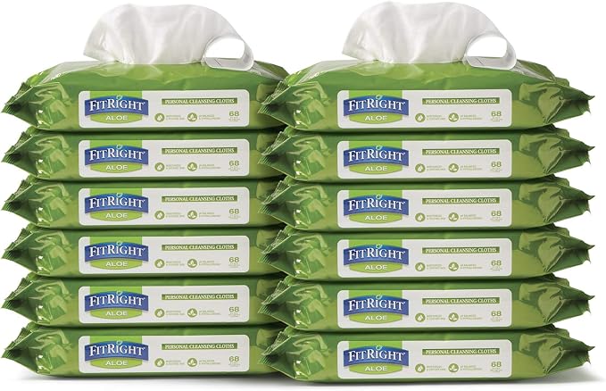 FitRight Personal Cleansing Wipes with Aloe 8x10 Unscented 816 Count | Moisturizing Body Wipes for Adults, Incontinence Cleaning, Cloth Wipes for Elderly Care & Bathing