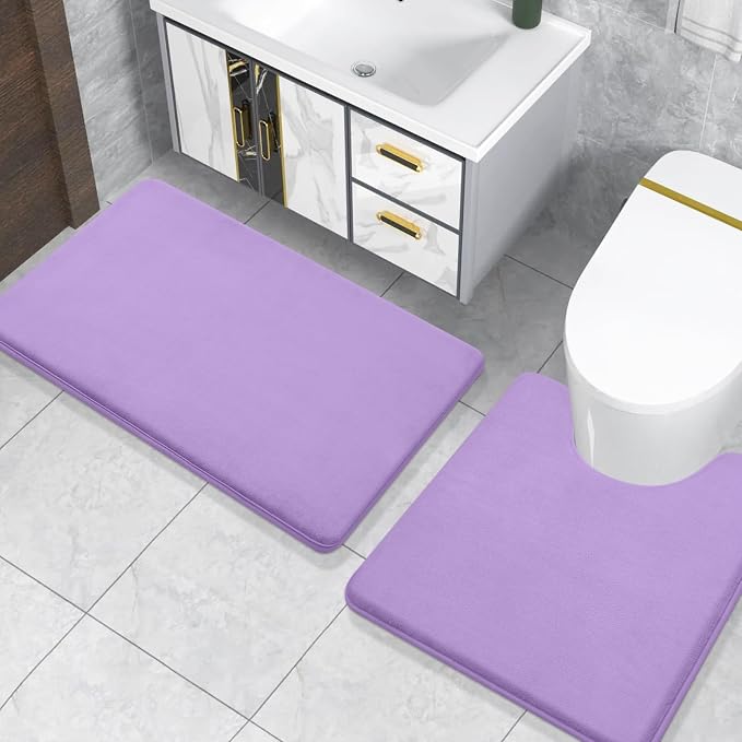 Smiry Memory Foam Toilet Rugs U-Shaped 24x20, Extra Soft Absorbent Non-Slip Contour Bathroom Rugs, Machine Washable Bath Mats for Toilet, Purple