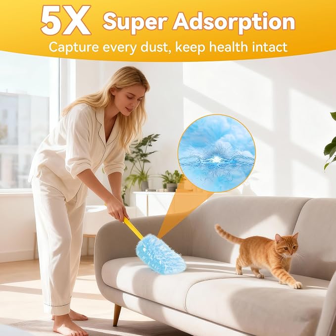 Tiumso 60 Count Heavy Duty Duster Refills Compatible with Swiffer, 360 Electrostatic Disposable Dusters Refills, Microfiber Dusters for Cleaning Furniture, Corners, Ceiling Fans (Refills Only)