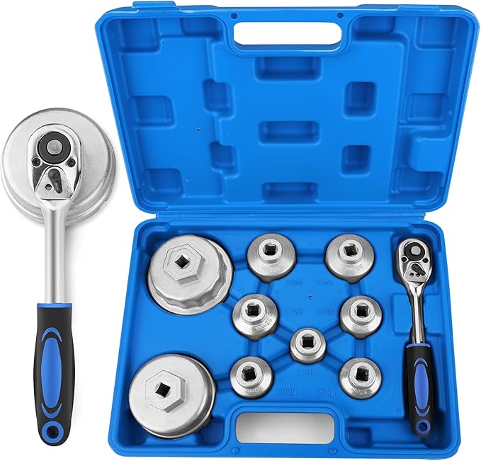 BETOOLL 10pcs Oil Filter Wrench Set, Oil Filter Socket Set with 24, 27, 29, 30, 32, 36, 38, 64, 64.5mm, Compatible with Toyota VW BMW ‌GMC Sierra Ford Volvo