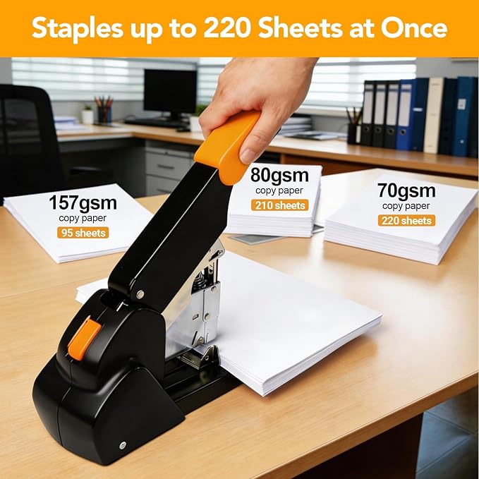 AFMAT Heavy Duty Stapler 220 Sheets, Large Staplers for Desk with 7000 Staples, 60% Reduced Effort, 50,000+ Uses, Jam Free, Adjustable Paper Depth, Metal Classroom Office Desktop Stapler, ES15