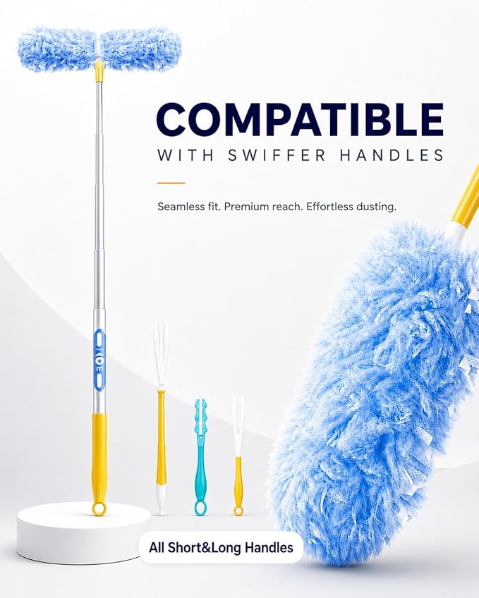 Heavy Duty Duster Refills Compatible with Swiffer Dusters, 20 Count Microfiber Dusting Refills with 1 Handle, 360° Disposable Multi Surface Dusters for Furniture, Blinds, Fans, Vents, Unscented