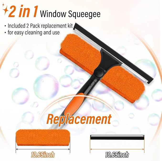 18FT High Window Cleaning Kit with Pole,2 in 1 Window Squeegee,3-12FT Professional Window Clean Pole Kit,2 Squeegee & 2 Microfibre Cloths,180°Rotatable Squeegee for Indoor/Outdoor High Windows