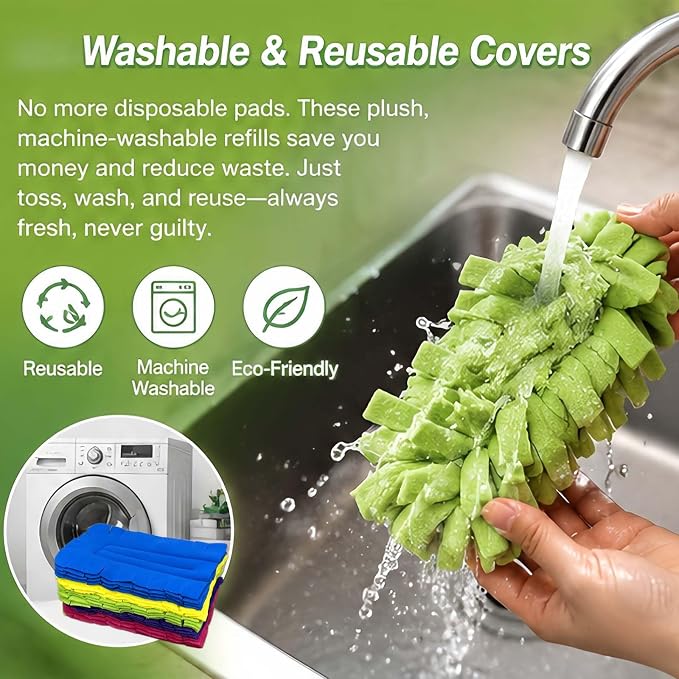 Reusable Chenille Microfiber Dust Duster Set, Duster with 5 Pcs Washable Cloth Covers, 360° Electrostatic Duster Refills, Chenille Dusters for Multi-Surface Home Cleaning Free Bathroom Brush (1set)