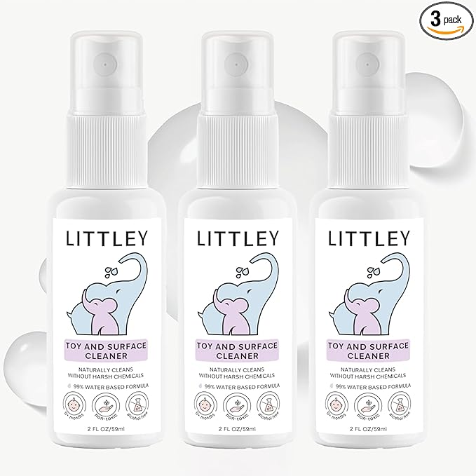 Littley Toy & Surface Cleaner | 3 Pack | Alcohol-Free HOCl Spray for Baby Toys & High-Touch Surfaces | Fragrance-Free Formula | Gentle Cleaning for Everyday Messes | 2 oz