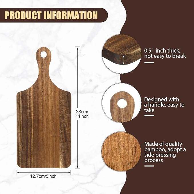 Didaey 6 Pcs Cutting Board Bulk Kitchen Thicken Chopping Platter with Handles Wooden Charcuterie Serving Trays Blank Wood Boards for Engraving Wedding Housewarming(Acacia Wood,11 x 5 Inch)