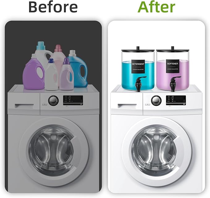 Glass Laundry Detergent Dispenser, 128 oz / 3.5L Fabric Softener Dispenser for Laundry Room Organization, Detergent Holder with Plastic Spigot (Black, 1 Pack)