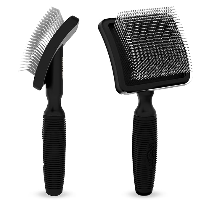 Kenchii Long Pin Slicker Brush for Dogs (Poodles, Doodles, Goldendoodles, Labradoodles), Professional Grooming Brush for Detangling, Fluffing & Dematting, Non-Slip Comfort Handle (Black)