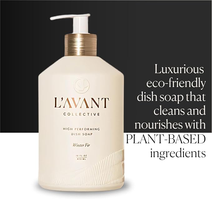 L'AVANT Collective Natural Luxury Dish Soap | Plant-Based, Non-Toxic & Grease-Cutting, Safe for Kids & Pets, Refillable Glass Bottle with Pump, 16 Fl Oz | Winter Fir