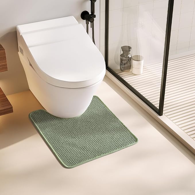 TYUU Toilet Rug, Thin Toilet Rugs U Shaped Washable Non Slip Absorbent Quick Dry Low Pile Toilet Mat, Sage Green 20"x24" U Shape