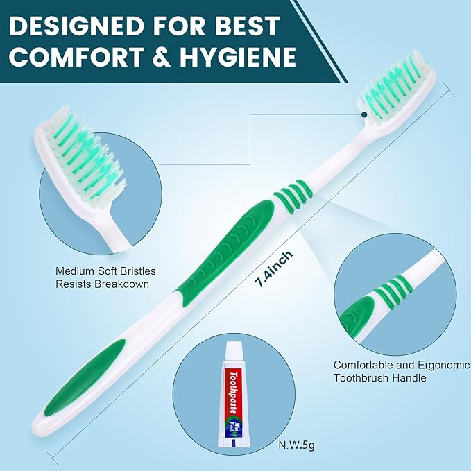 Navona 200 PCS Disposable Toothbrush with Toothpaste Bulk, Travel Toothpaste, Bulk Toothpastes, Individually Wrapped Bulk Toothbrush, Ergonomics Handle,Medium Soft Bristle, Perfect for Travel, Hotel