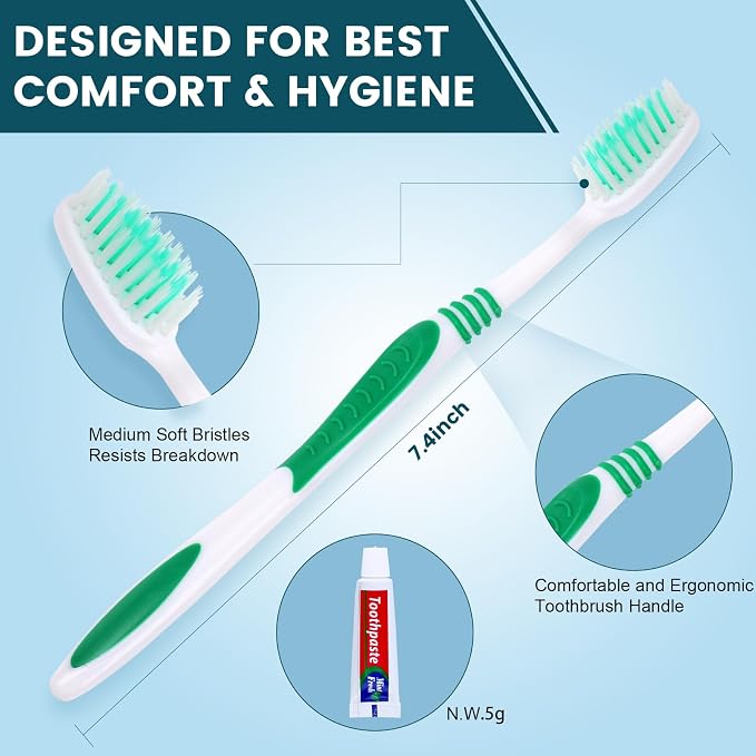 Navona 100 PCS Disposable Toothbrush with Toothpaste Bulk, Travel Toothpaste, Bulk Toothpastes, Individually Wrapped Bulk Toothbrush, Ergonomics Handle,Medium Soft Bristle, Perfect for Travel, Hotel