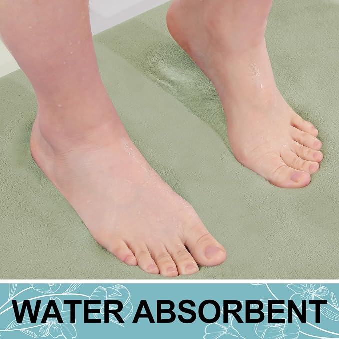 Smiry Memory Foam Bath Mat 24x16, Extra Soft and Absorbent Bathroom Mats, Non Slip Washable Carpet for Floor, Shower and Tub, Sage Green