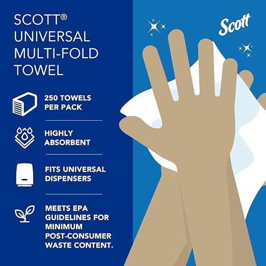 Scott Professional Multifold Paper Towels, Bulk, 16 x 250 Sheets (01804) | Universal, Plus Tier, Absorbency Pockets, Compressed, White, Compatible with Universal Folded Towel Dispensers