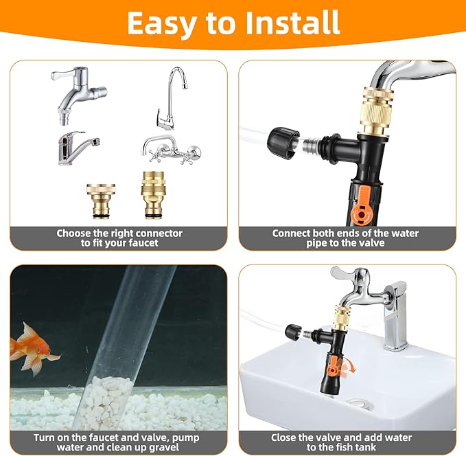 enomol Gravel Vacuum for Aquarium Water Changer Fish Tank Cleaning Tools,Siphon Universal Quick Pump Aquarium Water Changing (30ft)