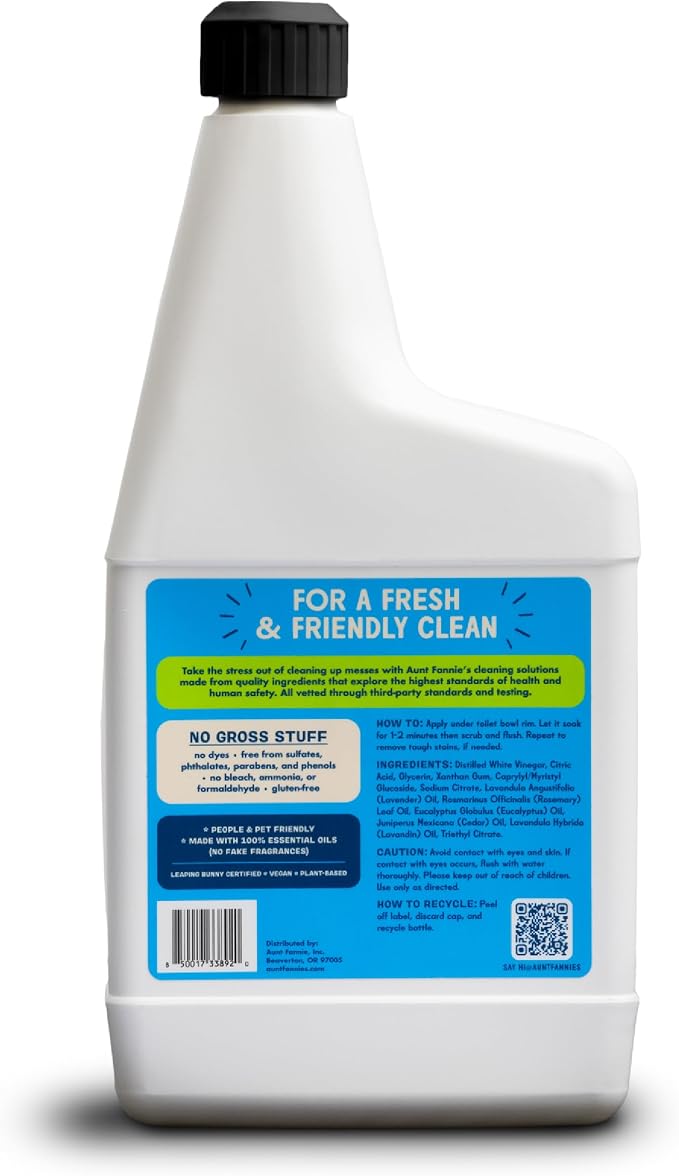 Aunt Fannie's Toilet Bowl Cleaner, Bleach-Free Cleaner Powered by Vinegar, Freshens and Removes Stains, Eucalyptus Scent, 24 fl oz, Pack of 6