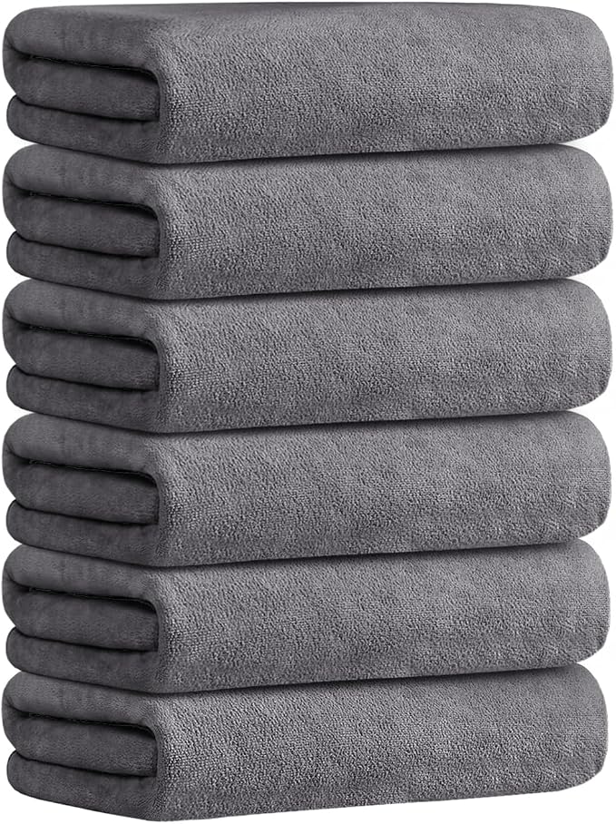 JML Microfiber Bath Towels, Bath Towel Set (6 Pack, 27" x 55") - Extra Absorbent and Fast Drying,Multipurpose Microfiber Towel for Bath, Beach, Pool, Sports, Yoga - Grey | Hanging Loop, Absorbent, Soft, Fast Drying, Lint free, Fade Resistant, Multipurp...