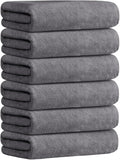 JML Microfiber Bath Towels with Hanging Hook, 6 Pack, 30" x 60", Grey | Lint-free, Soft, Absorbent, Quick Drying Bathroom Towel for Swim, Gym, Spa, Fitness, Sports, Yoga
