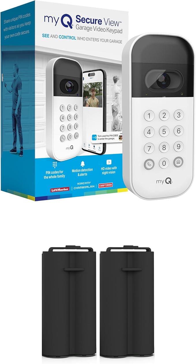 myQ Smart Garage Door Video Keypad + Rechargeable Battery, with Wide-Angle Camera, Customizable PIN Codes, and Smartphone Control, Works with Chamberlain, LiftMaster and Craftsman openers