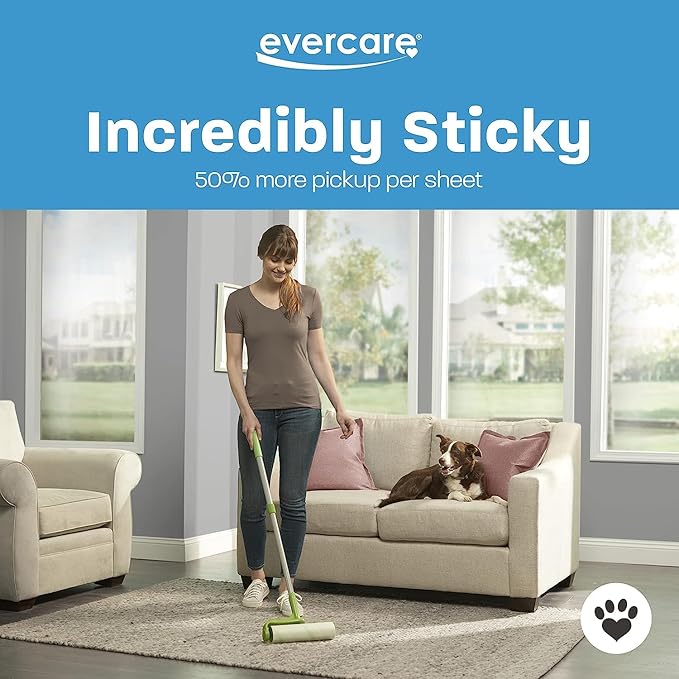 evercare Pet Mega Extreme Surface Coverage 50 Layer Lint Roller Refill for Cleaning Debris Off of Clothes and Furniture, 3 Pack