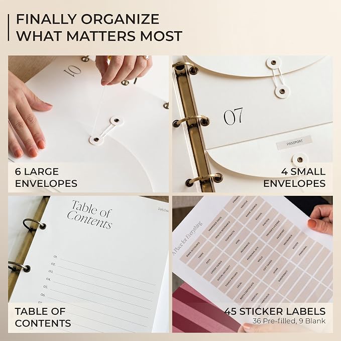 Document Organizer Binder for Important Papers & Passports, Sangria