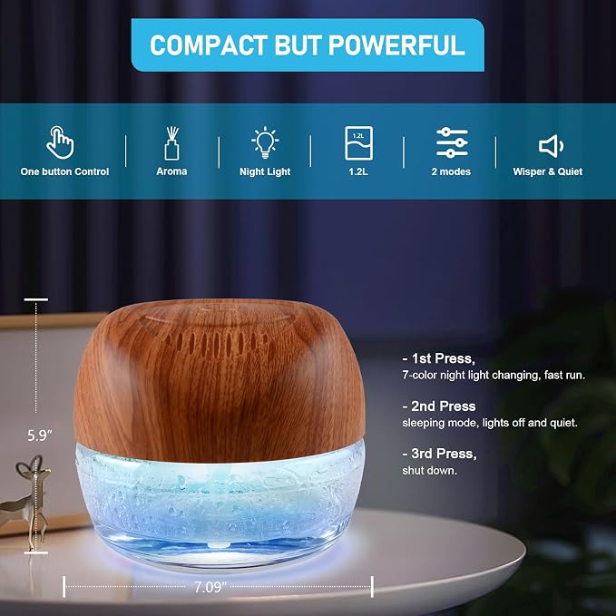 Water-Based Purifier Air Washer, Air Revitalizer & Freshener, Air Fresher with 7 LED Color Changing Light for Rooms (DarkYellow)