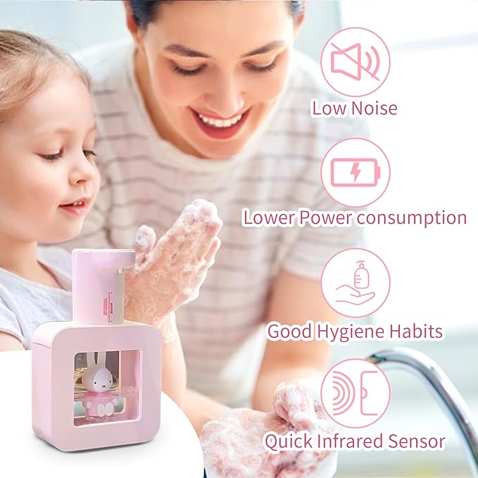 Mipow x Miffy Automatic Soap Dispenser Touchless - 3 Adjustable Foam Levels Smart Sensor, Hand Soap Dispenser for Bathroom Kitchen Home Office, Pink - Gifts for Girls
