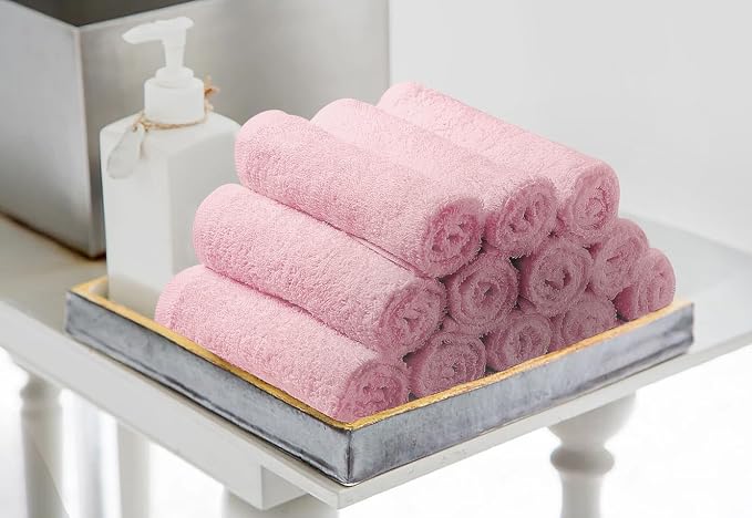 Avalon Towels Salon Towel - Pink Hand Towels Bulk Pack of 24 - 100% Cotton Absorbent Spa, Facial & Gym Towel for Working Out - 16x27 Inches (Not Bleach Proof)