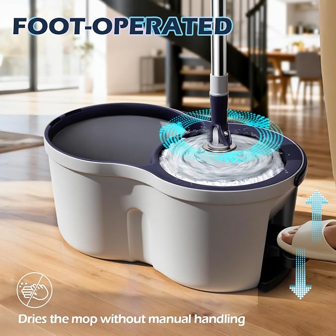 Spin Mop and Bucket Set,Masthome EasyWring Microfiber Spin Mop with 3 Mop Pads,Pedal Spinning Mops and Bucket with Wringer Set for Floor Cleaning - Home & Office Suitable