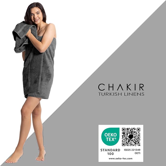 Chakir Turkish Linens 4 Piece Washcloth Set, 100% Cotton Luxury Turkish Washcloths for Bathroom, Soft Absorbent Washcloths, 13 x 13 Inches, Dark Gray