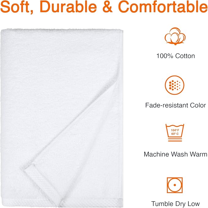 Amazon Basics 2-Piece Quick-Dry Oversize Bath Towel, 100% Cotton, 62" x 30", White