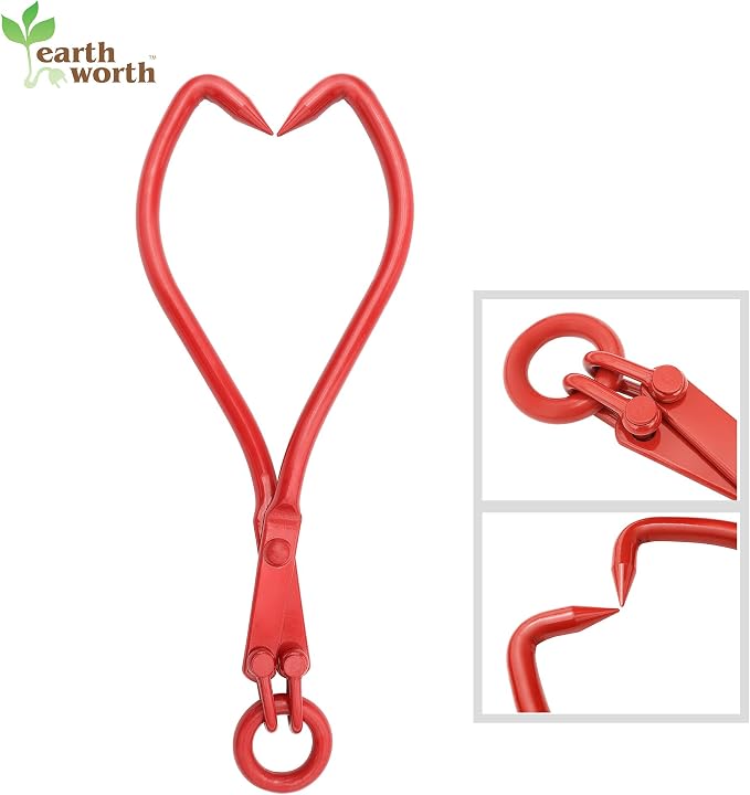 Skidding Tongs 32-inch Log Grabber with Ring for Connecting with Chain Logging Tools for Forestry, Timber, and Firewood by Earth Worth (Red)