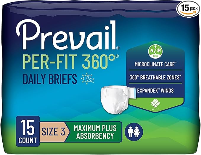 Prevail Per-Fit 360 Adult Incontinence Brief 3 Heavy Absorbency Breathable, PFNG-014/1, 57, 15 Ct