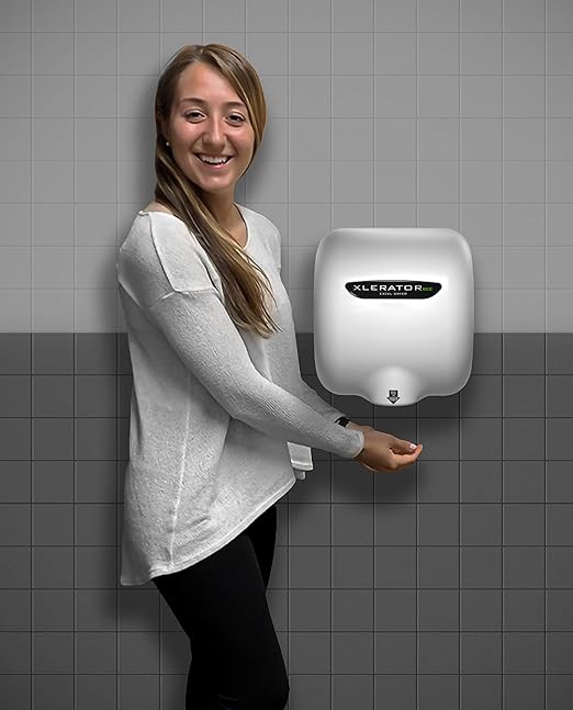 XLERATOReco Hand Dryer, Excel Dryer, XL-BW-ECO-1.1N High Speed Commercial Hand Dryer, White Thermoset Cover, Automatic Sensor, Surface Mounted, Noise Reduction Nozzle, LEED Credits 110/120 Volts