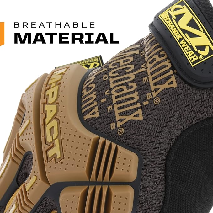 Mechanix Wear M-Pact Leather Gloves - Leather Impact-Resistant Work Gloves for Hand Support - Breathable Design - Shock Absorbing - Machine Washable - Brown/Black - Medium