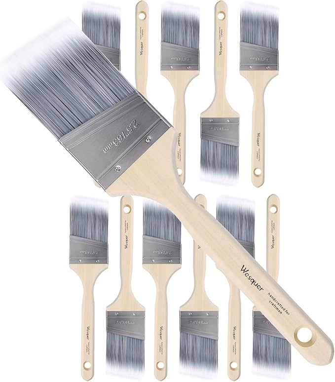 Wesquer - 2.5 Inch Paint Brushes 12 Pack Angled Stain Paint Brush for Painting Wall Fence Wood Furniture Door Frame Cabinet Window Indoor and Outdoor Commercial Paint Brush