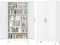 GAIOUS 79" Tall New Update Kitchen Pantry Cabinet, Metal Storage Cabinet | with 2 Doors and 5 Adjustable Shelves, Steel Cupboard for Kitchen Dining Bathroom Bedroom, White, Freestanding, Wider Deeper