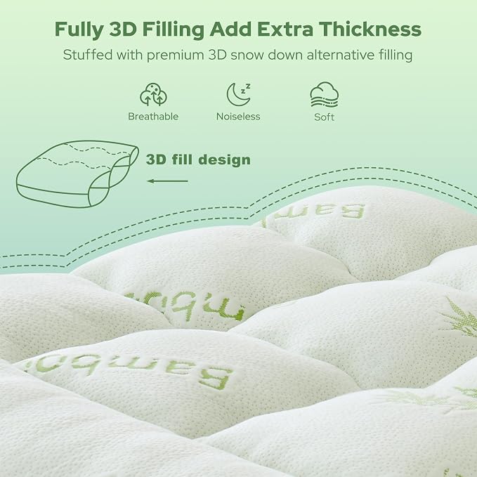 BEDLORE Twin XL Mattress Topper Viscose Derived from Bamboo, Thick Pillow Top Mattress Pad with Deep Pockets for 6-15 inches Mattress, Soft Mattress Topper College Dorm Size for Back Pain