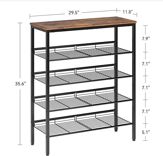 Nunsino Shoe Rack for Closet,5 Tier Shoe Organizer for Entryway,Shoe Shelf with Storage Shelves and Spacious Top,Max Holds 20 of Shoes,Rustic Brown