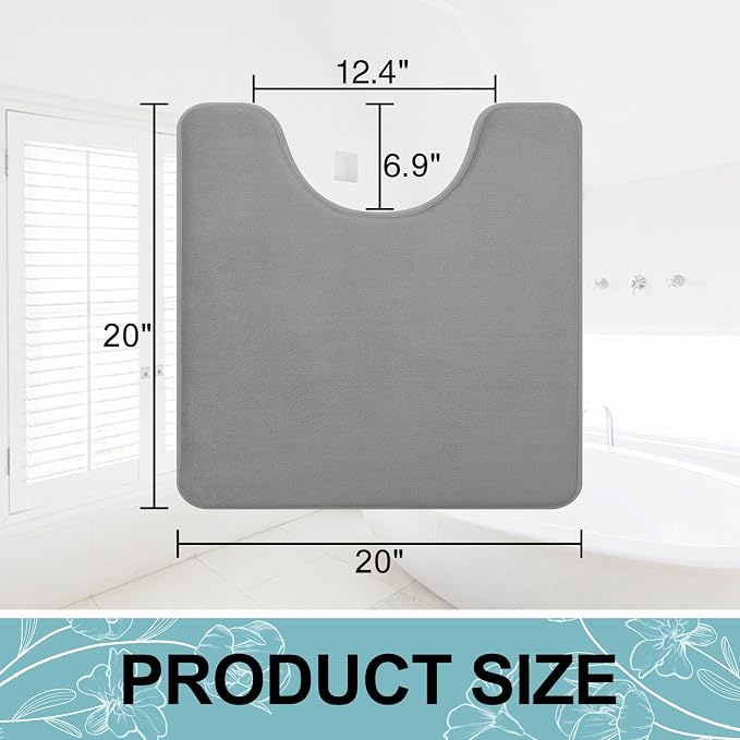 Smiry Memory Foam Toilet Rugs U-Shaped 20x20, Extra Soft Absorbent Non-Slip Contour Bathroom Rugs, Machine Washable Bath Mats for Toilet, Grey
