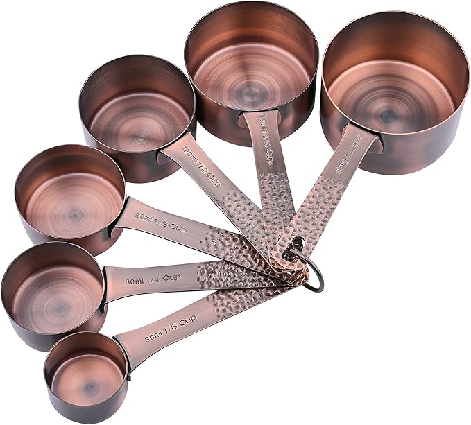 Measuring Cups and Spoons Set 14, Copper Measuring Cups and Spoons Set for Dry & Liquid, Metric & US Stainless Steel 6 Measure Cups and 7 Spoons Set w/Leveler for Kitchen & Baking