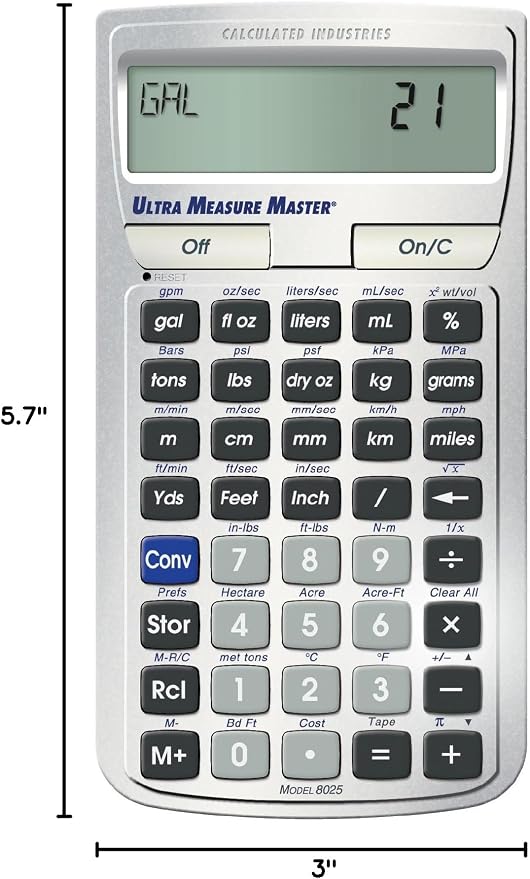 Calculated Industries 8025 Ultra Measure Master Professional Grade U.S. Standard to Metric Conversion Calculator Tool for Engineers, Architects, Builders, Scientists and Students | 60+ Units Built-in, Silver | Professional Grade, U.S. Standard to Metri...