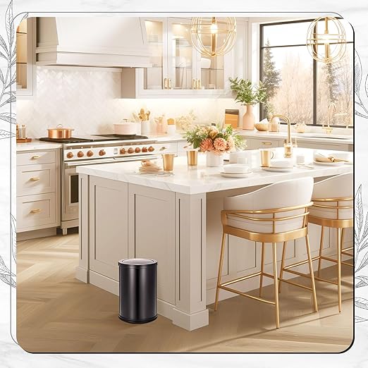 Maxdot 2 Pcs 2.4 Gallon/9 L Black Bathroom Trash Can with Flip Lid and Toilet Brush Set, Small Luxury Stainless Steel Garbage Trash Can Wastebasket Bin for Home Office Hotel Bathroom Bedroom Kitchen