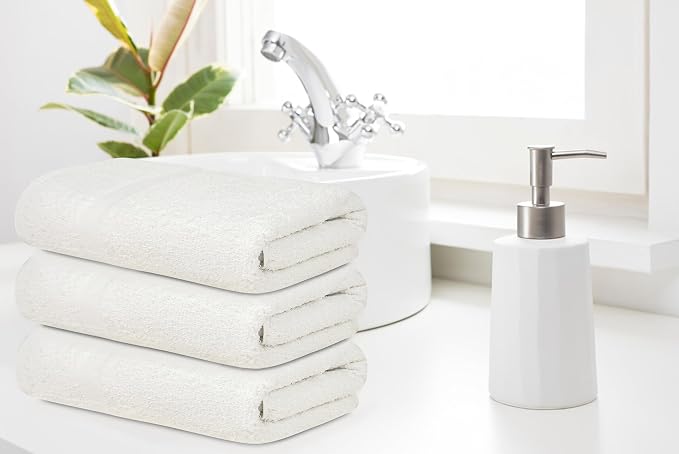 ZUPERIA White Bath Towels Bulk 60 Pack (24 x 48 Inches) - 100% Cotton Economy Light Weight Towels for Commercial Use - Quick Dry, Ultra-Soft, and Absorbent Bulk Towels