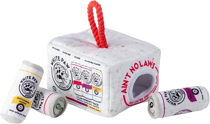 Haute Diggity Dog White Paw Grrriety Pack Activity House, Plush Designer Dog Toys with Interactive Squeaker, Stimulating Pet Enrichment, Machine-Washable & Safe Materials for All Breeds, One Size